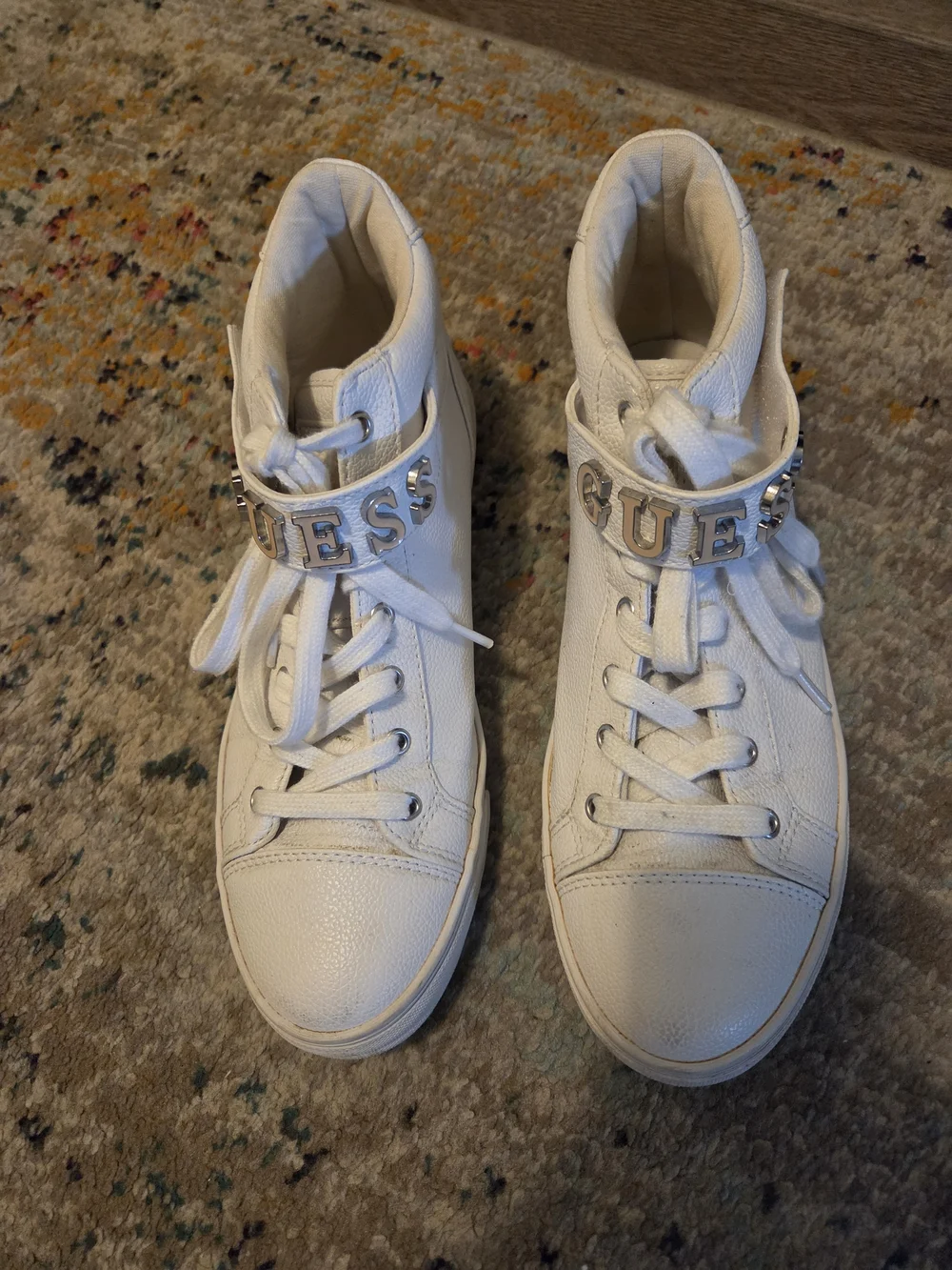 GUESS White High-Top Logo Strap Sneakers